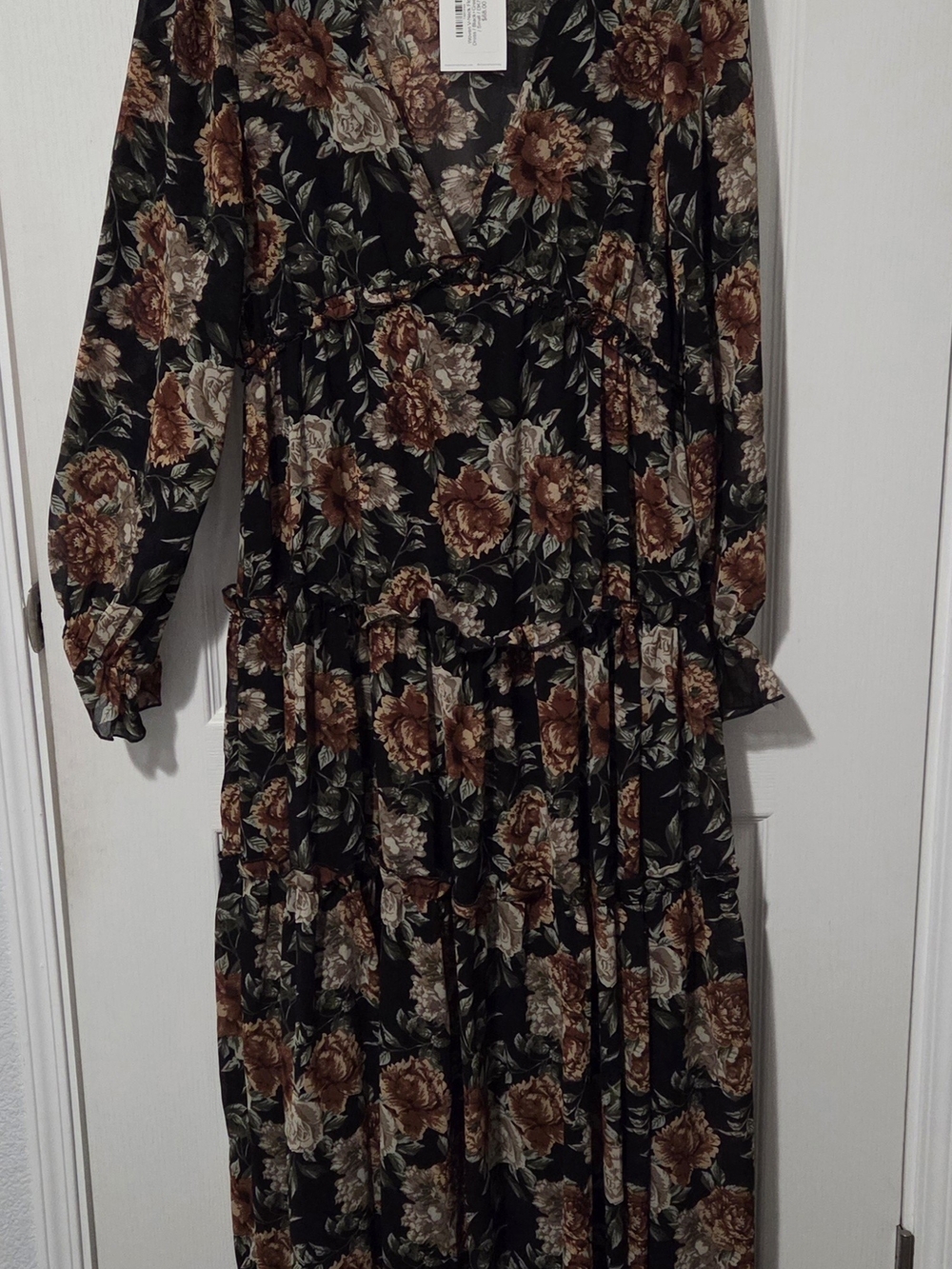 eesome Black Maxi Dress with Brown Floral Print